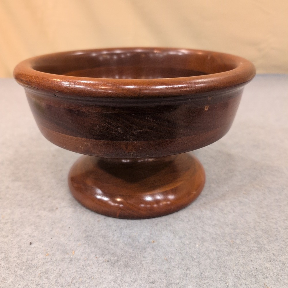 Handcrafted Pedestal Wood Bowl Footed Decorative‎ Centerpiece Dish Brown - Picture 3 of 7